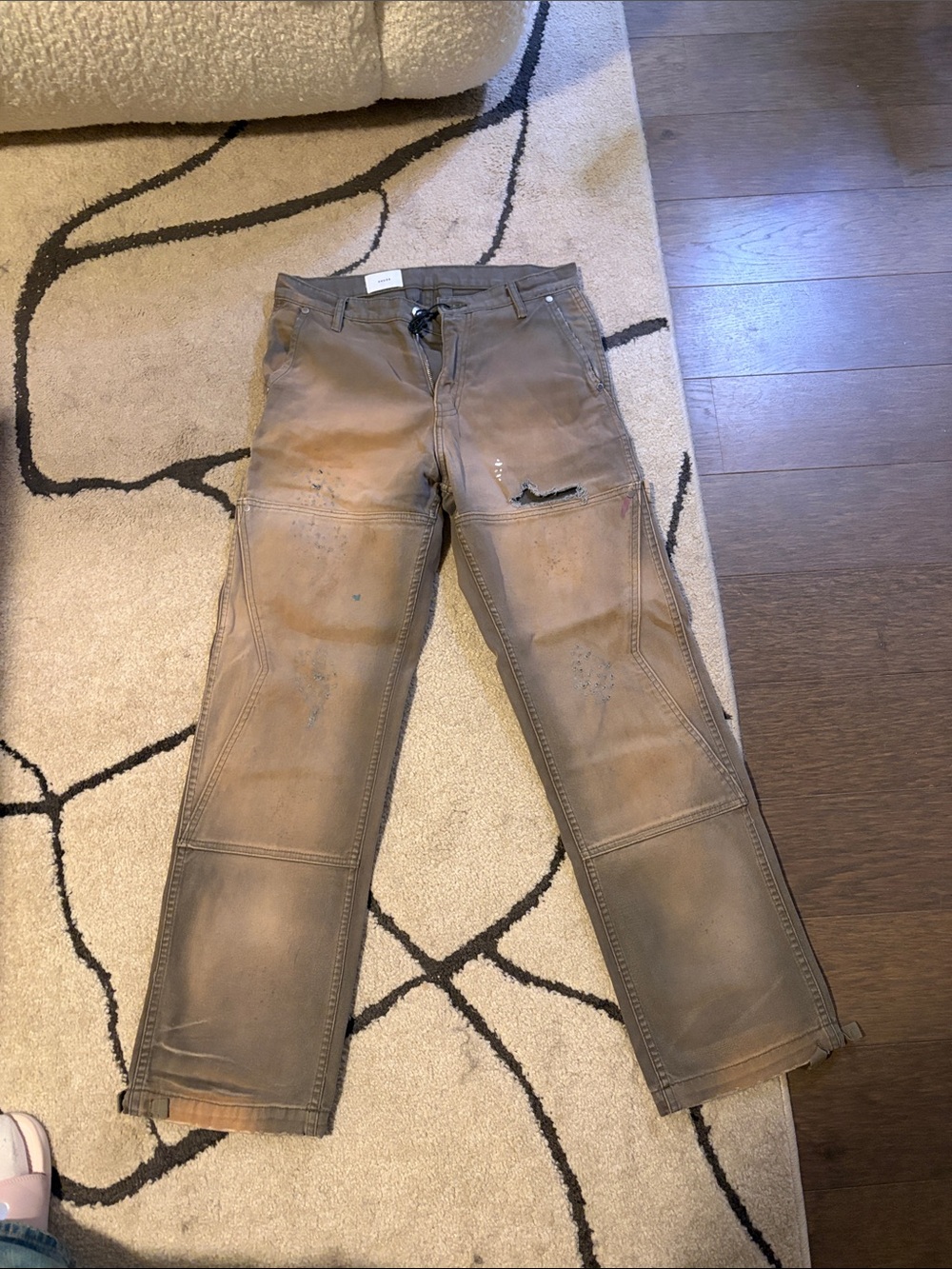 Rhude Distressed Brown Cargo Pants with Paint Accents